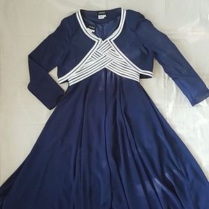 Blue Chiffon Gala dress with White trim